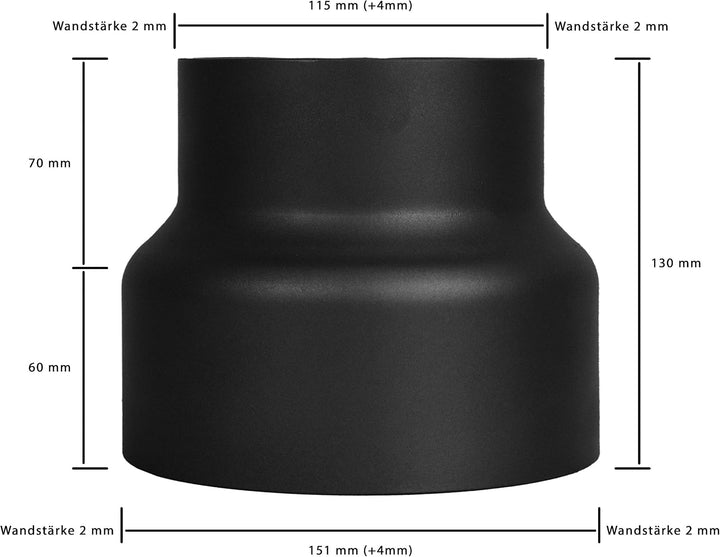 LANZZAS Ofenrohr Reduzierung von 150 mm auf 120 mm, Farbe: schwarz-metallic (im Durchmesser Ø 150 mm