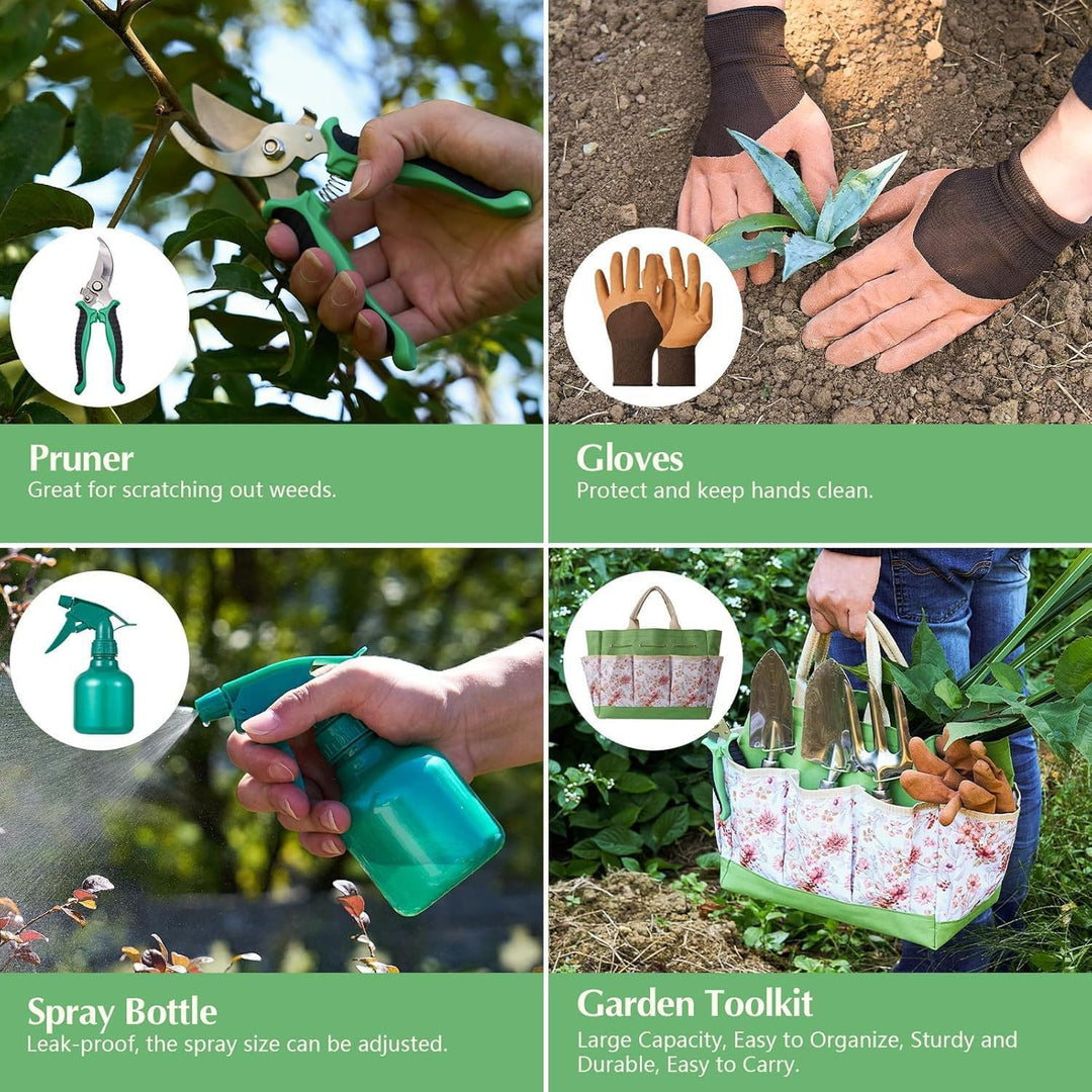 9 Stück Gartenwerkzeug-Set, Edelstahl Gartengeräte mit Tragetasche, Rostfreies und ergonomisches Gar