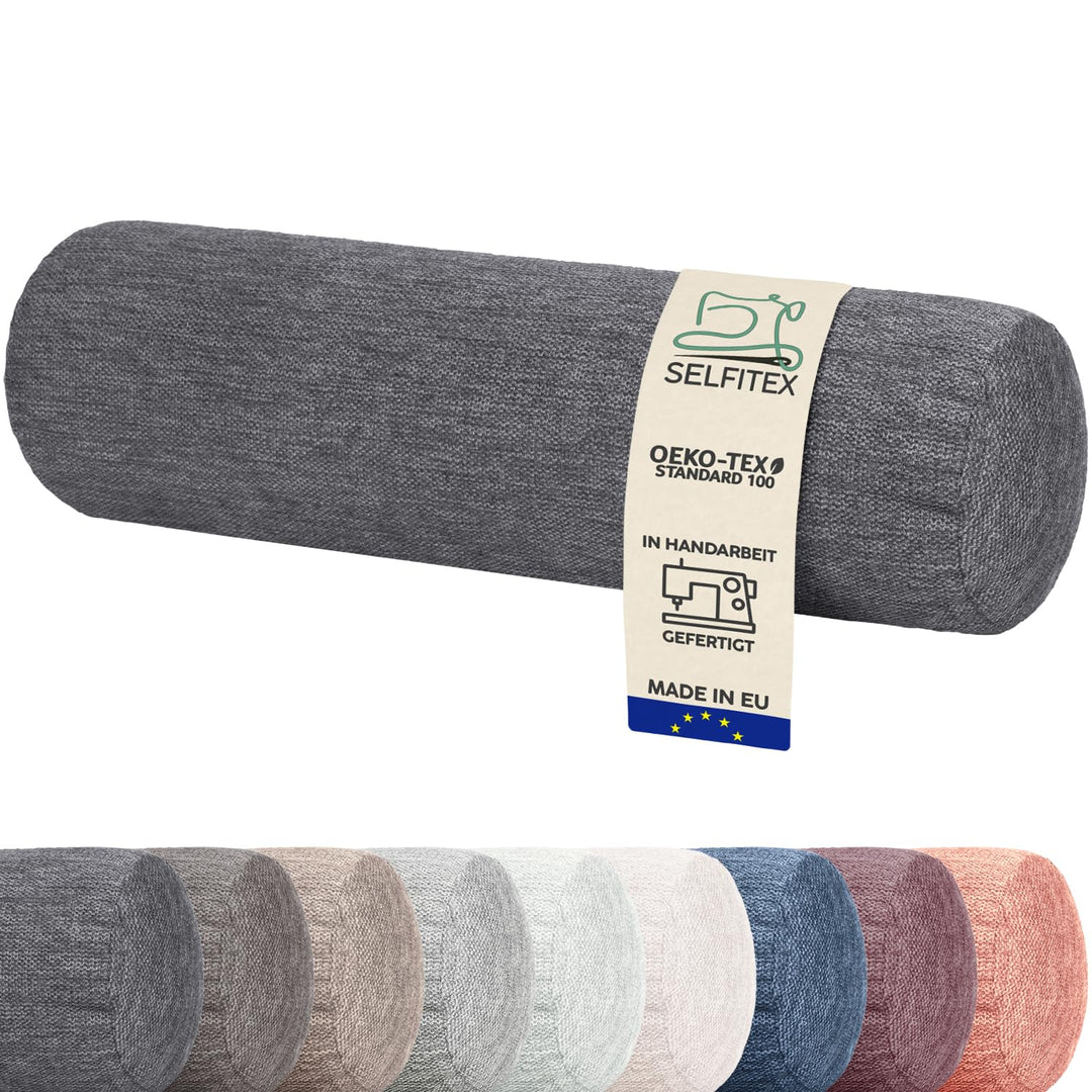 Monsera Extra Lange Nackenrolle - 19x65 cm, weich u. formstabil, fein melierter Bezug, Füllkissen au