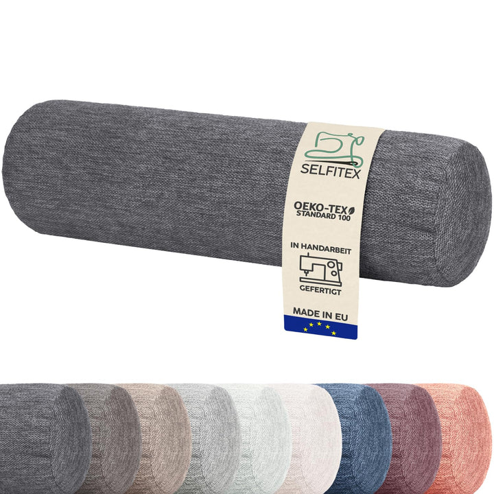 Monsera Extra Lange Nackenrolle - 19x65 cm, weich u. formstabil, fein melierter Bezug, Füllkissen au