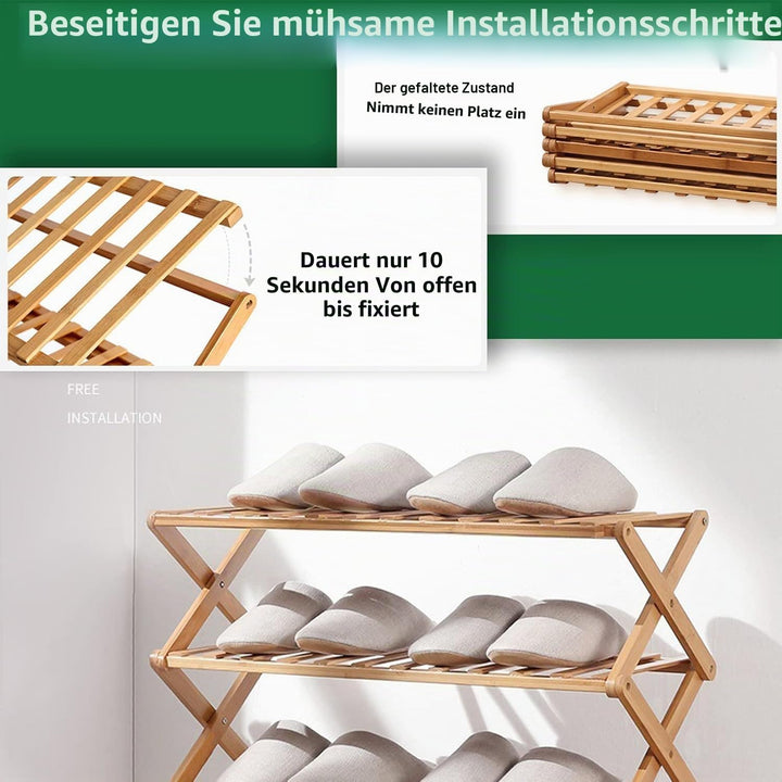Schuhregal aus Bambus mit 3 Ebenen, tragbar, zusammenklappbar, ohne Installation, kleines Schuhregal