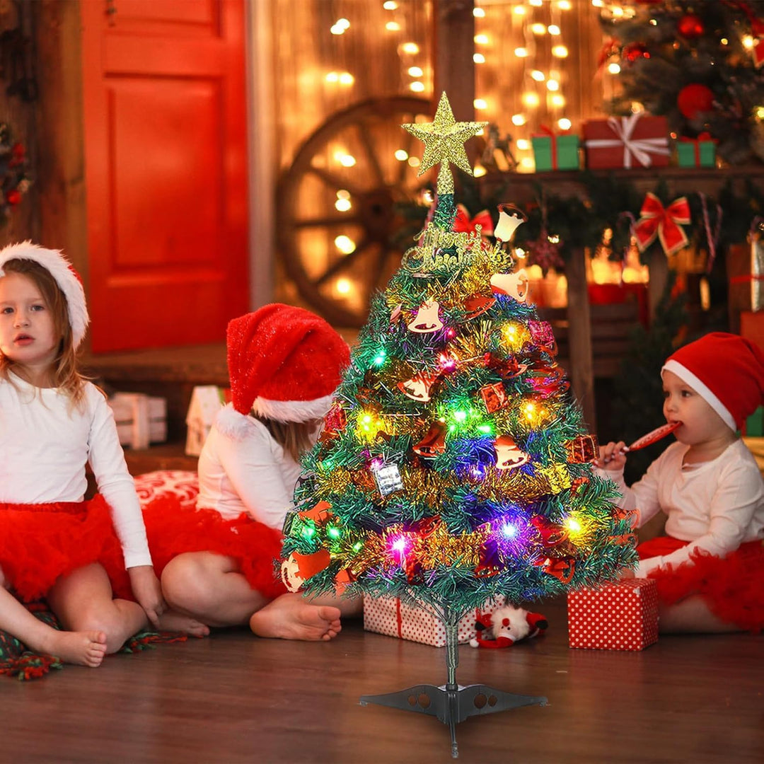 60cm Tisch-Weihnachtsbaum, Künstliche Mini Christmas Pine Tree mit LED-Lichterketten & Ornamenten