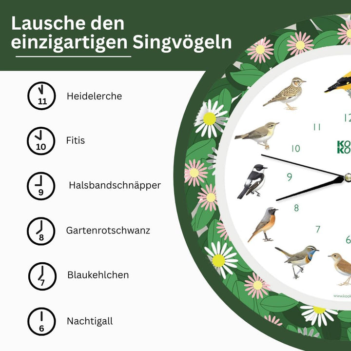 KOOKOO Singvögel Flower Planet, Quarzwerk, Die Singende Vogeluhr, ist eine Uhr mit 12 heimischen Sin