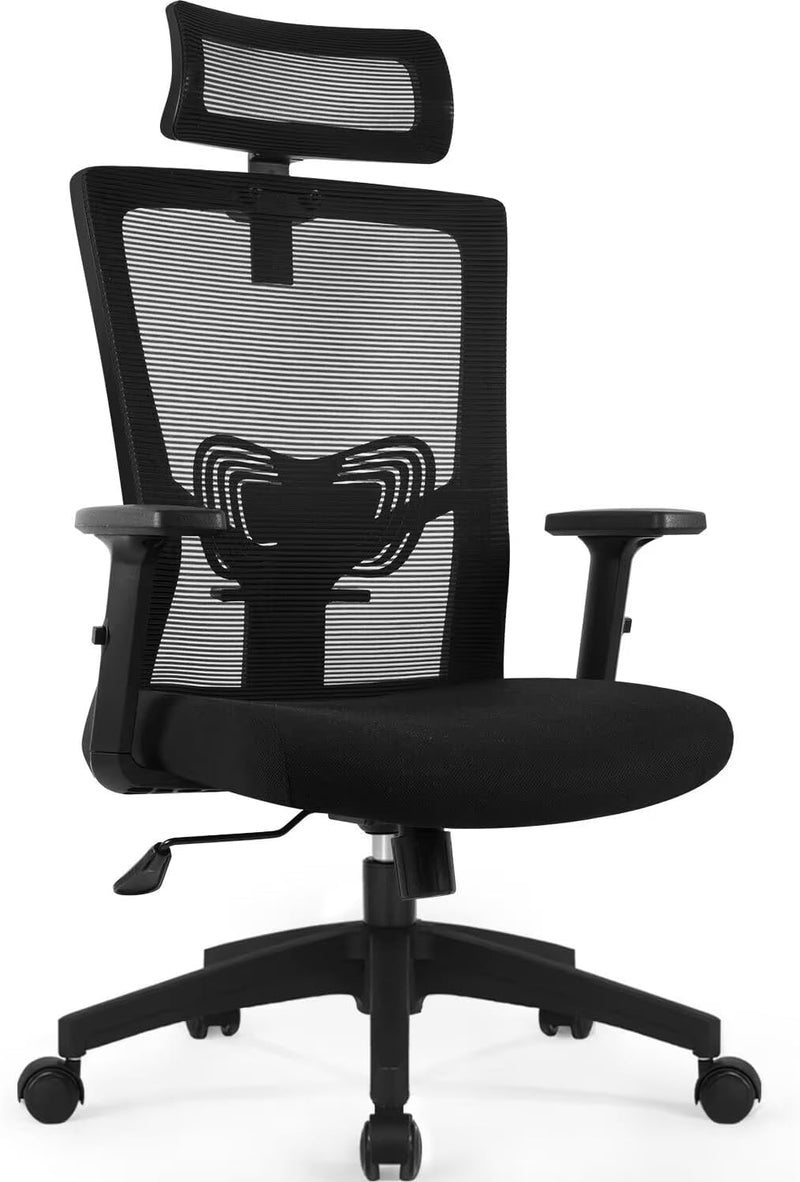 Daccormax Bürostuhl Ergonomisch, Schreibtischstuhl mit Verstellbarer Kopfstütze, Armlehnen, Lendenwi
