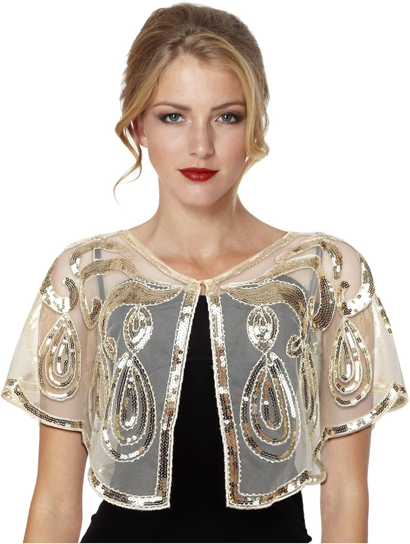 keland Damen Festlich Pailletten Umhang Schal Schultertuch Stola Tuch für Abendkleid X-gold, X-gold