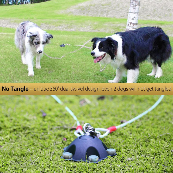 Patentierter 360° drehbarer Hundeanker für Hunde bis zu 68 kg – Hundeleine und Pfahl mit 5 Schrauban