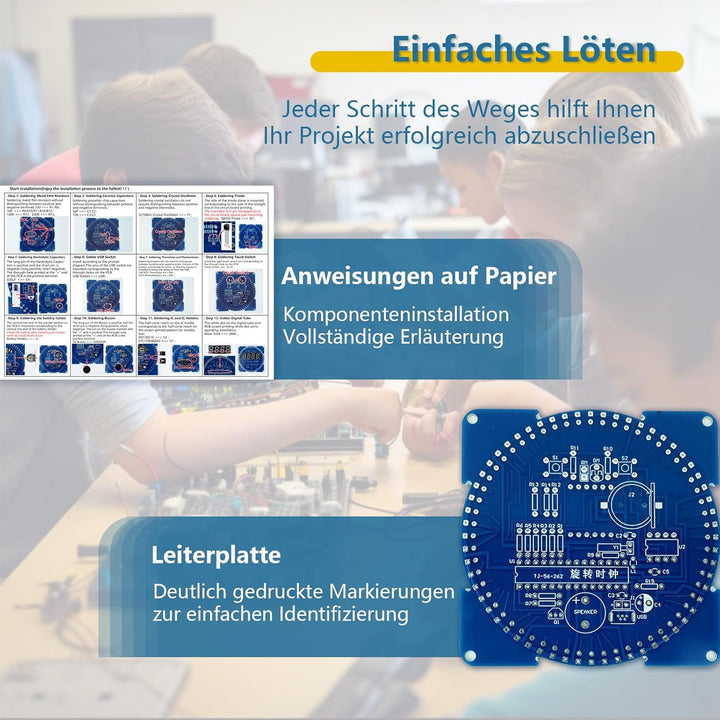 EIELE Vier Digitale Röhren elektronische Uhr rotierendes Fliesslicht Temperaturkontrolle Lichtkontro