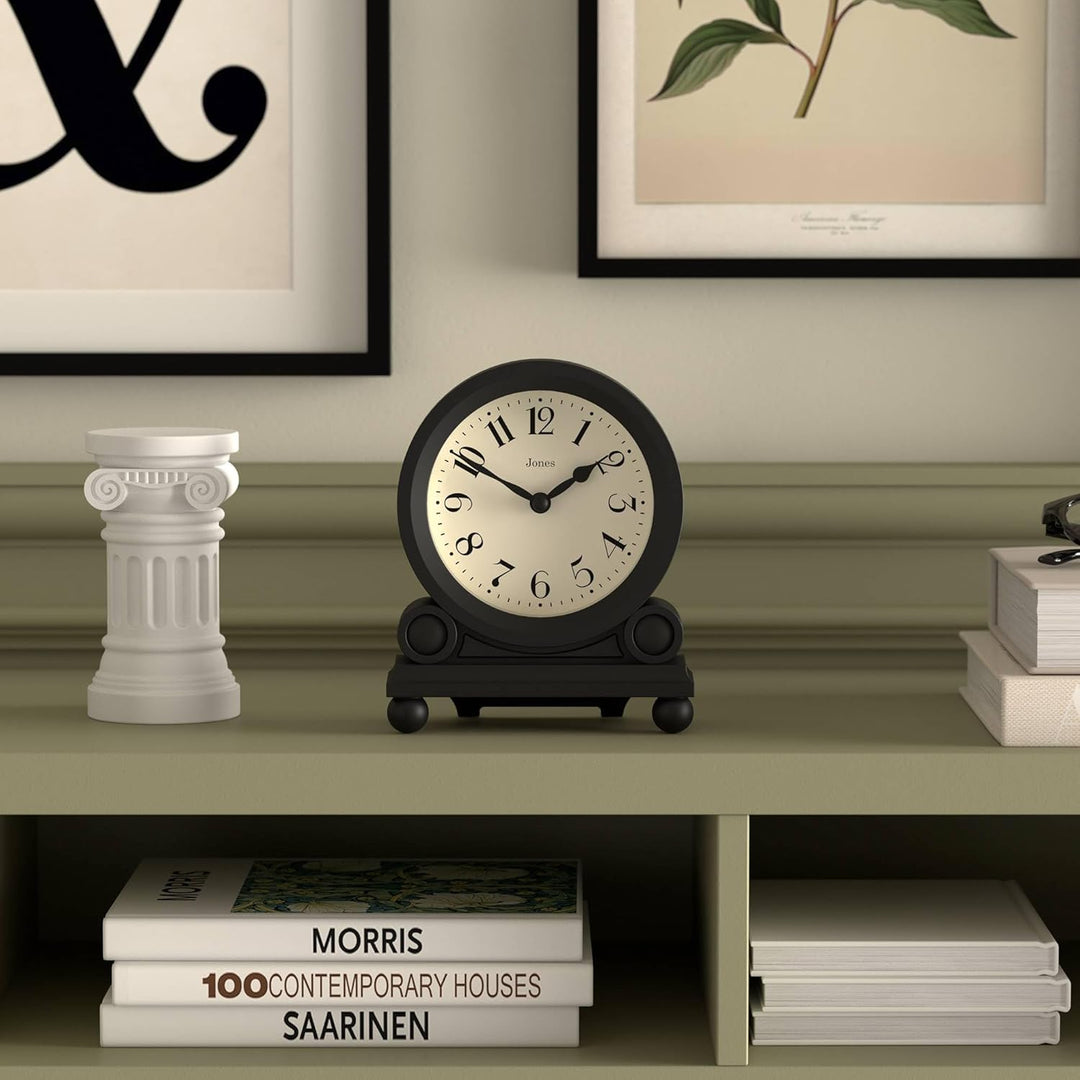 JONES CLOCKS® Maida Vale kaminuhr | Kleine traditionelle schreibtischuhr | Schwarz | Hübsch und char