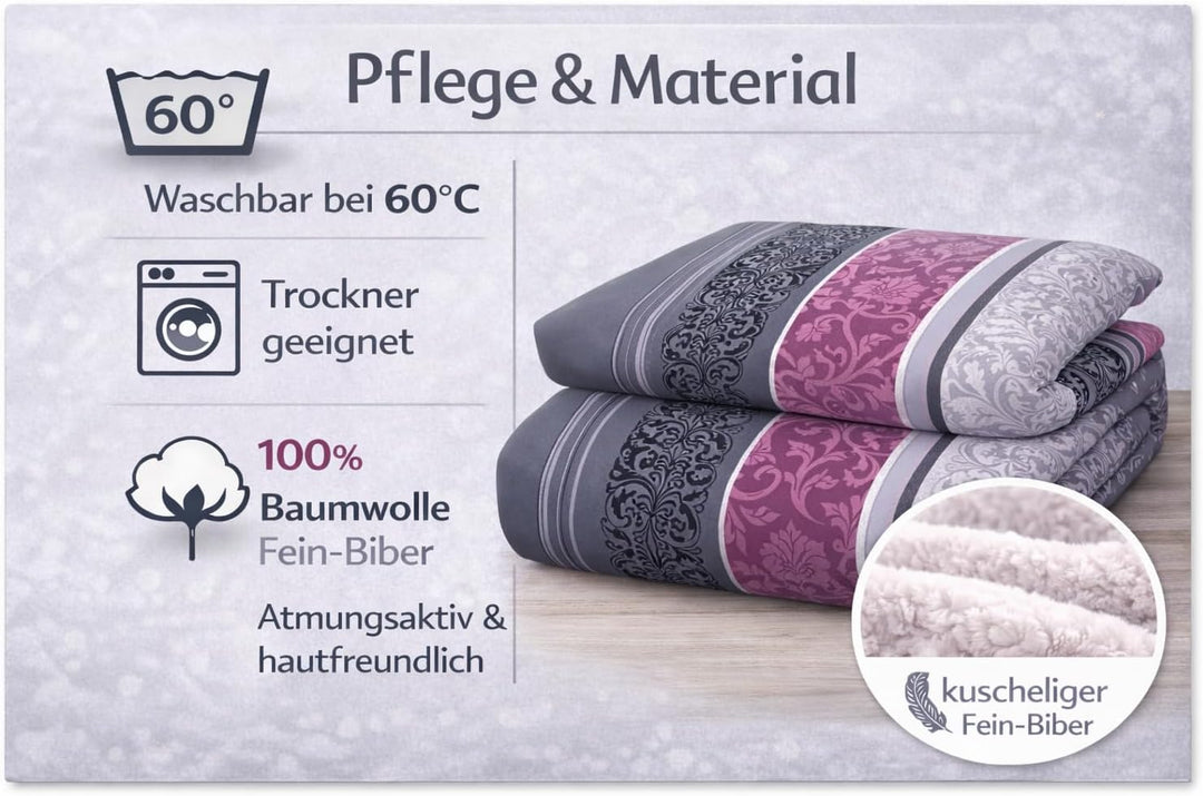 soma Biber Bettwäsche 2tlg.155x220 80x80 Borde Beere anthrazit