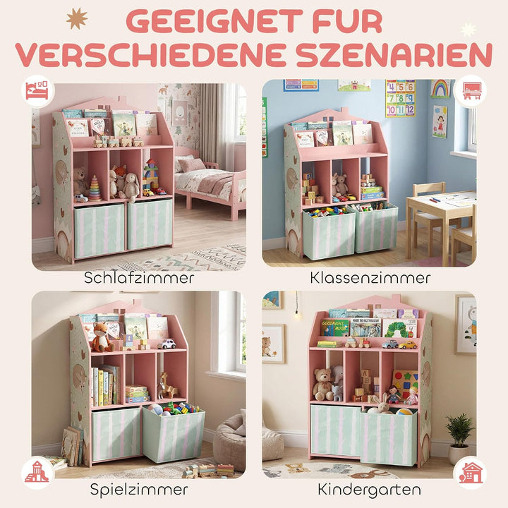 AIYAPLAY Kinderregal Bücherregal Kinder mit 2 Stoffschubladen offen Regal Spielzeugregal für 3-8 Jah