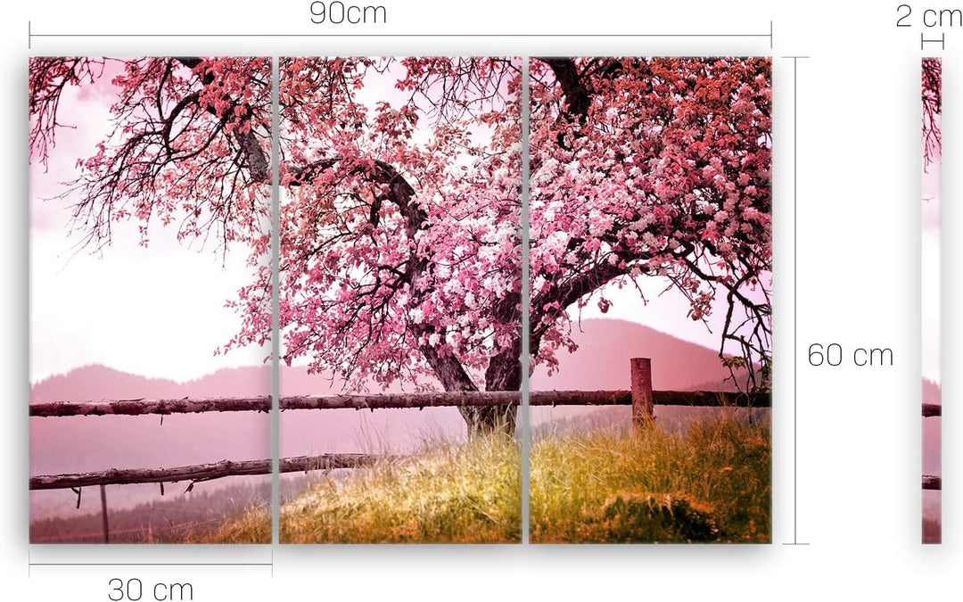 ge Bildet Bild auf Leinwand | Landschaftsbilder Frühlingsbaum A in 90x60 cm mehrteilig als Wandbild