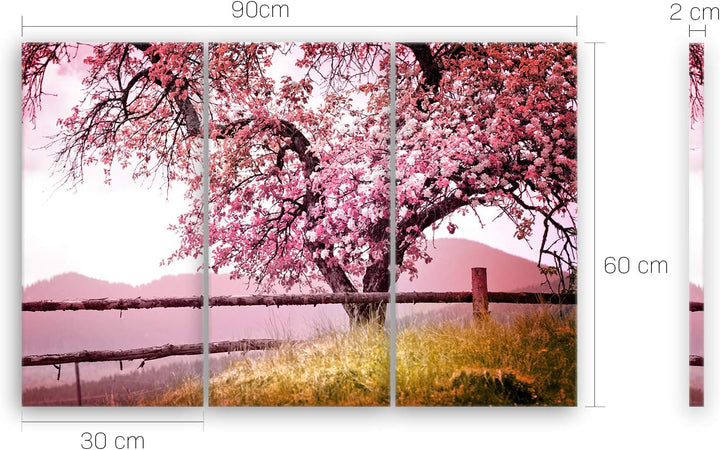 ge Bildet Bild auf Leinwand | Landschaftsbilder Frühlingsbaum A in 90x60 cm mehrteilig als Wandbild