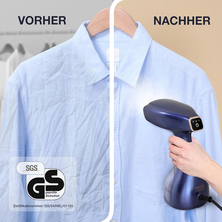 LEBENLANG Steamer Dampfglätter 1500W & 25g/min LCD - 300ml Dampfbürste mit Bügelhandschuh - Dampf Gl
