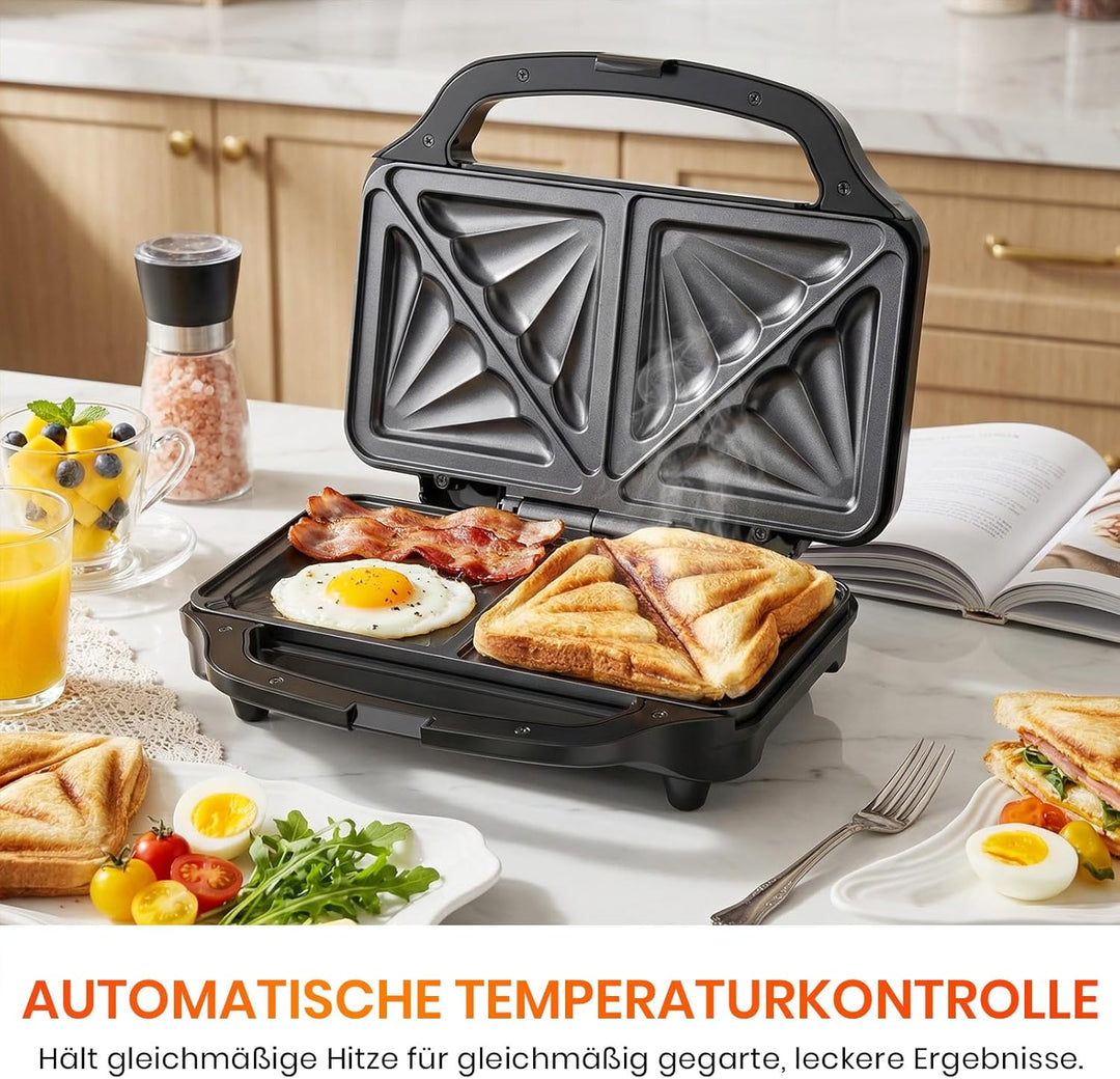 Sandwichmaker 1000W Sandwichtoaster Kontaktgrill Sandwich Grill | Mit Antihaftbeschichtung Schnelle