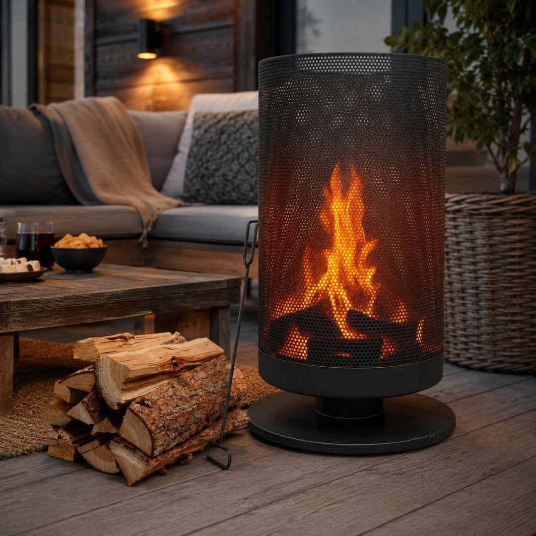 BBQ Collection Outdoor Feuerkorb - mit Funkenschutz - Inkl. Schürhaken - Elegantes und Luxuriöses Au