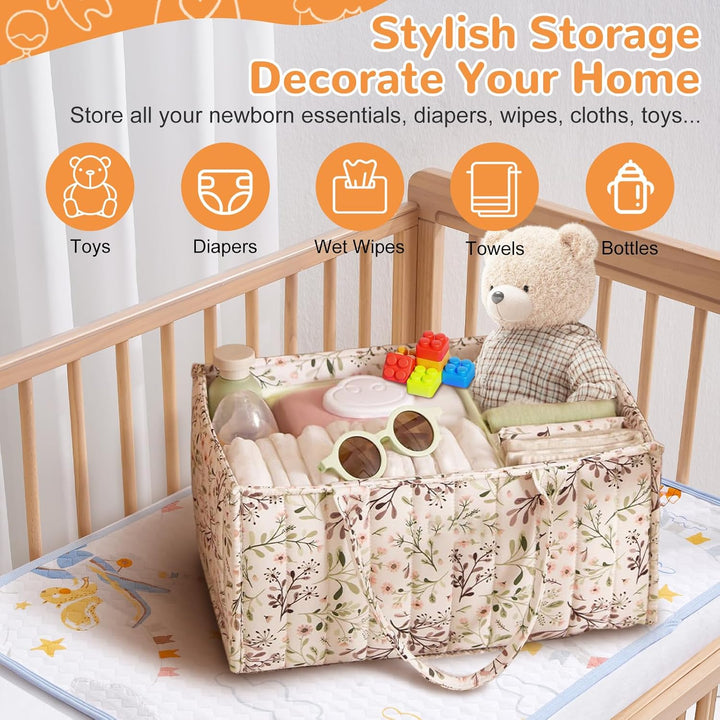 Wickeltasche Organizer, Wickeltisch Organizer, Diaper Bag mit Blumenmuster und Herausnehmbaren Fäche