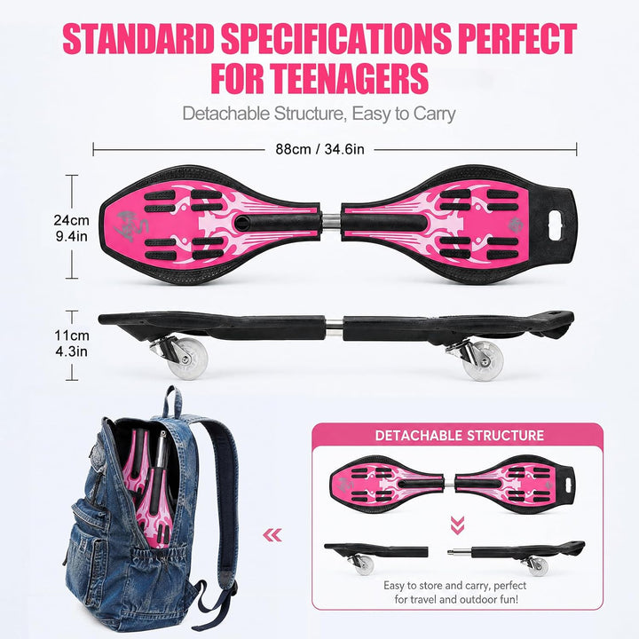 Waveboard Snakeboard Kinder LED Rollen, Caster Board | Anti-Rutsch-Oberfläche, 180° Drehung, leicht