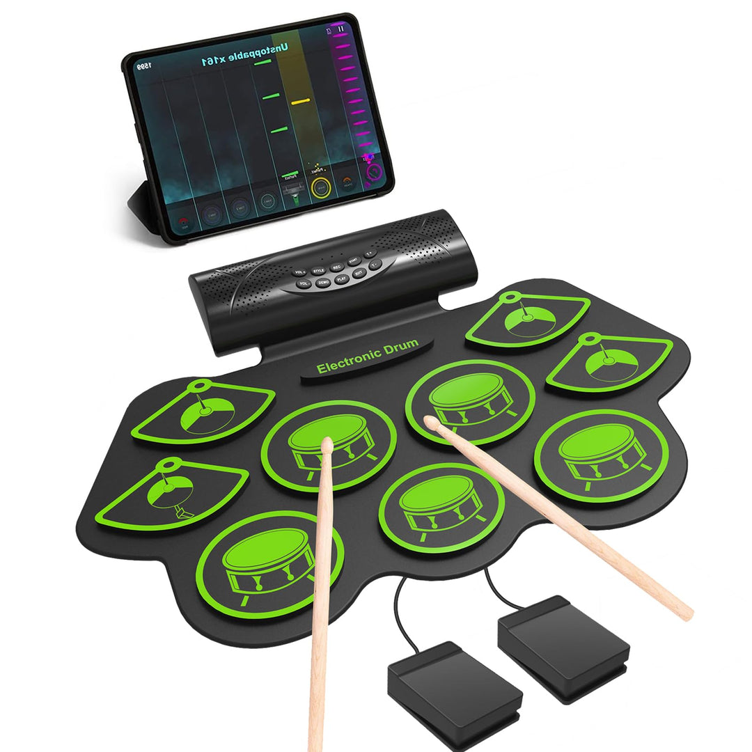 OYAYO Schlagzeug Elektronisch, 9 Pads Faltbares Elektronisches Schlagzeug Eingebaute Stereolautsprec