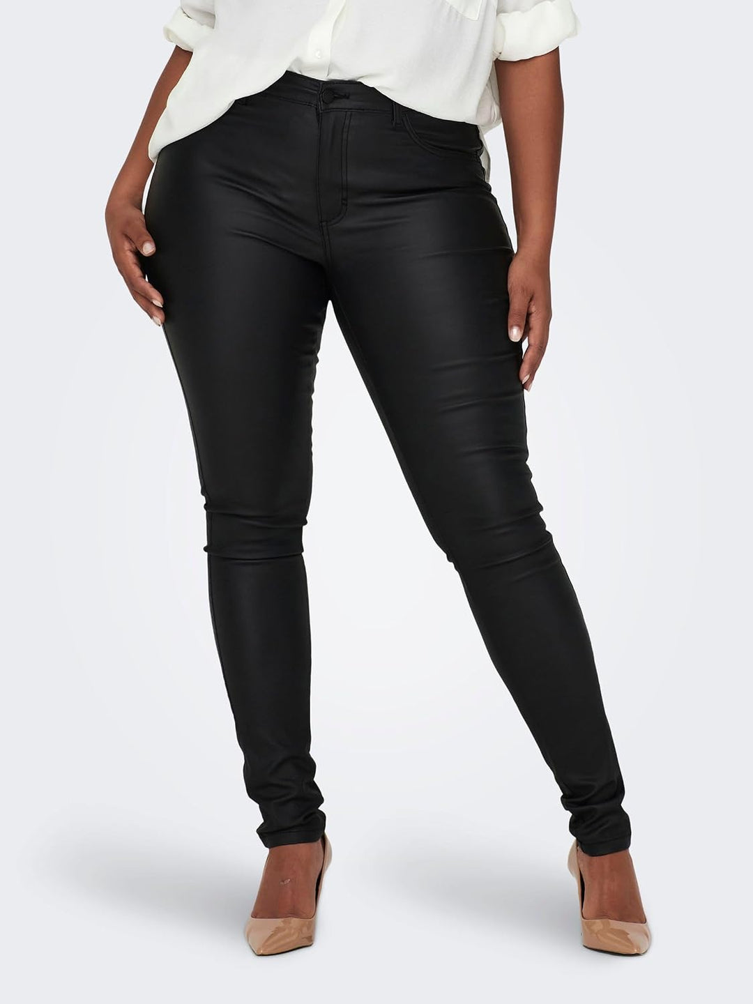 ONLY Damen Skinny Jeans Carpunk Reg Sk Coated Pants Noos 44W / 32L Schwarz (Black Black), 44W / 32L