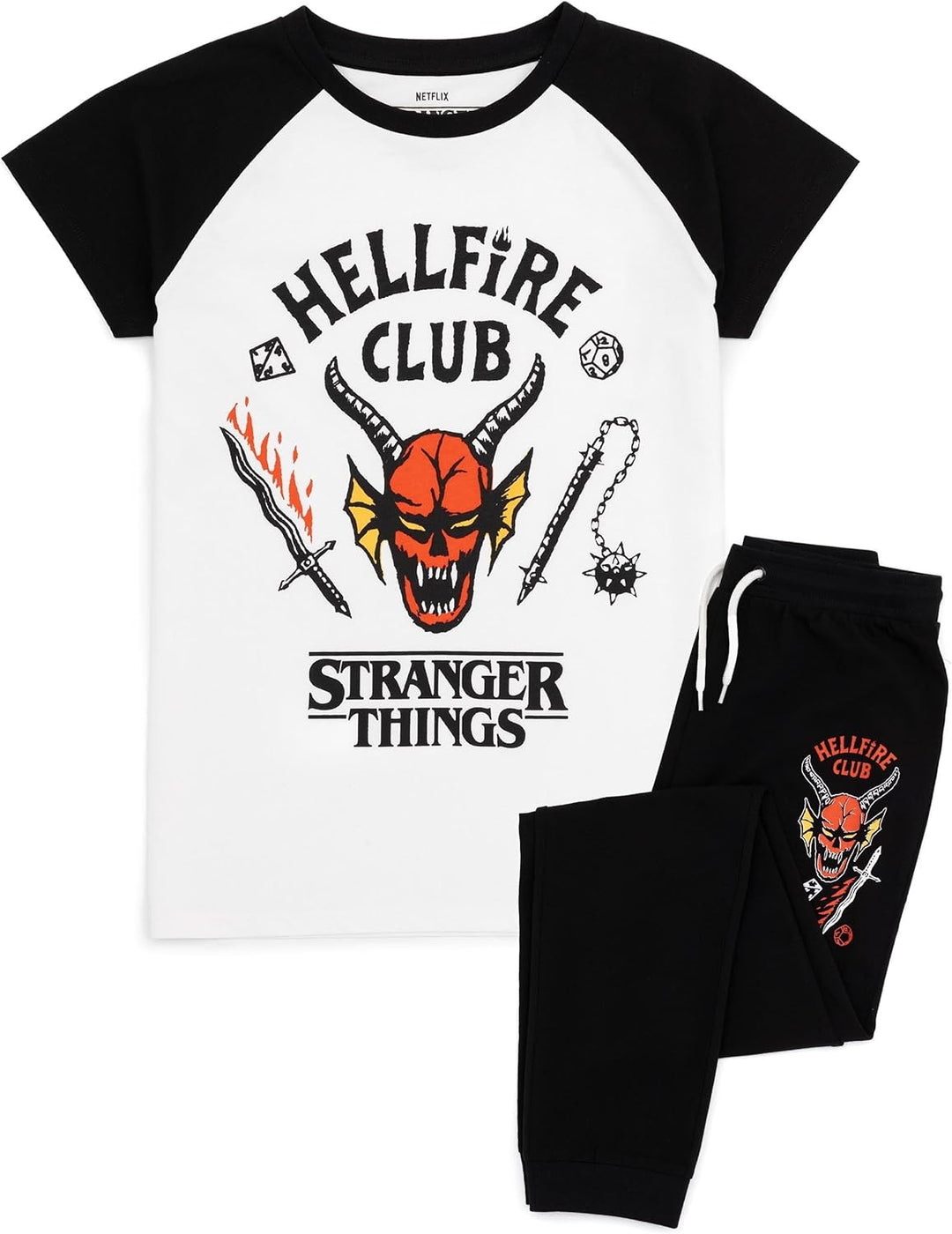 Stranger Things Kinderpyjama | Unisex Hellfire Club Outfit Eddie Eleven Mike Dustin Max Members T-Sh