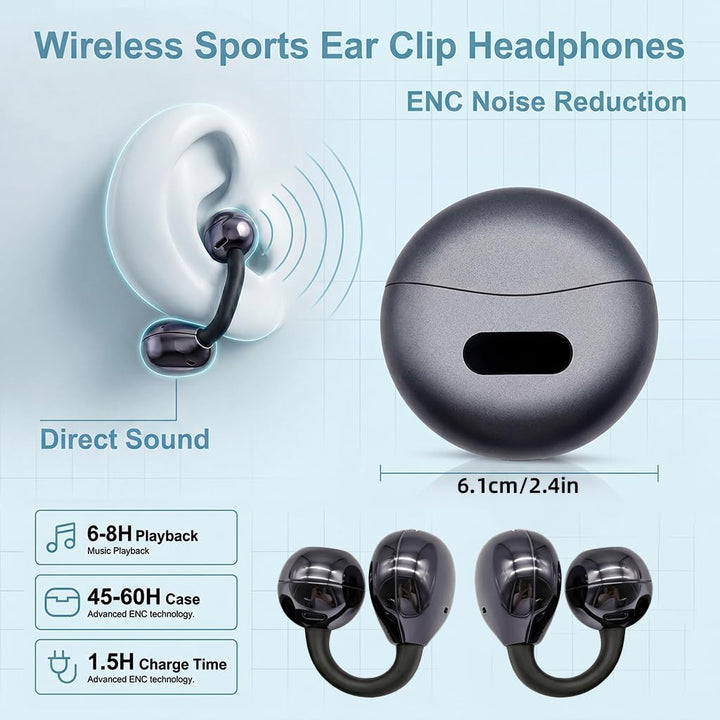 Open Ear Kopfhörer Bluetooth 5.4, Clip On Ohrhörer mit Innovativem Clip-Design, DNN Geräuschunterdrü