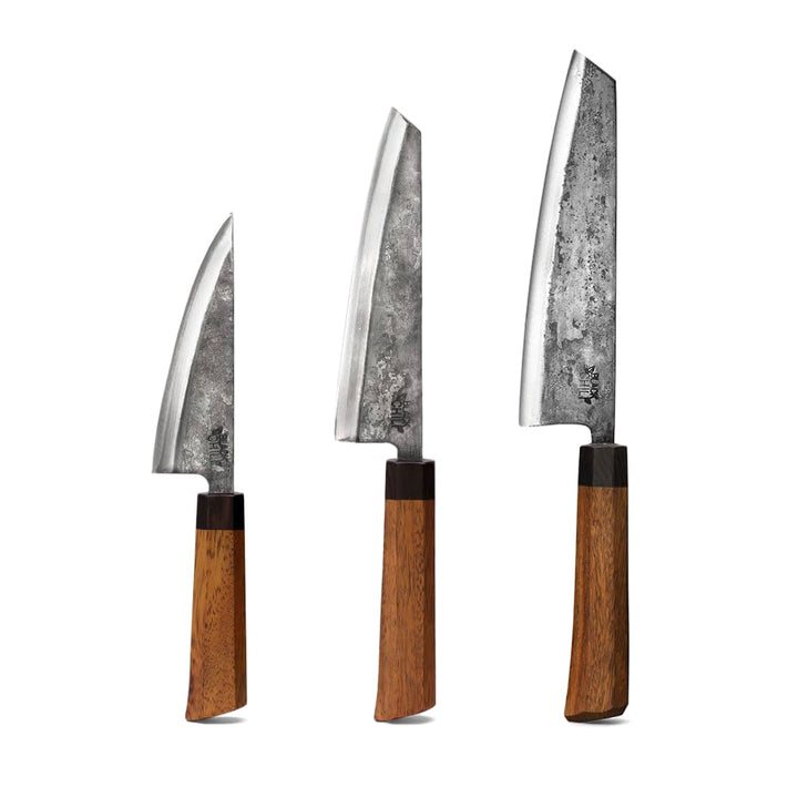 Black Chili Küchenmesser Set (3-teilig) | Chefmesser, Santoku Messer & Gemüsemesser mit Eisenholz Gr