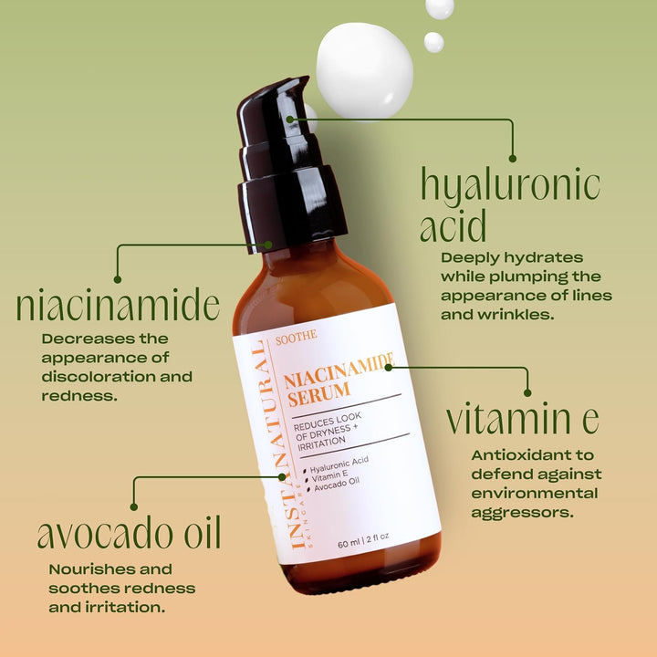 InstaNatural Niacinamid-5% Gesichts-Serum – Anti-Aging Feuchtigkeitsspender mit Vitamin B3. Reduzier