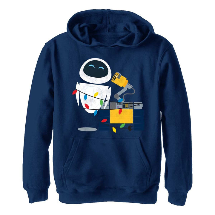 Disney Pixar Wall-E Eve Christmas Light Wrap Boys Hoodie, Navy Blue Heather, Small