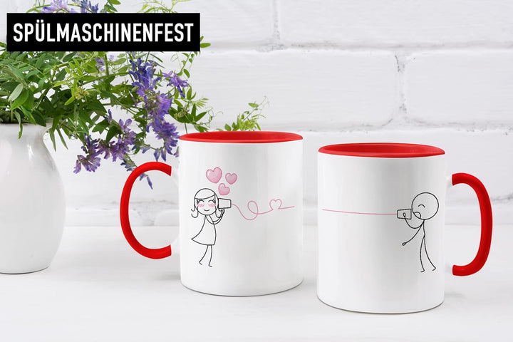 Trendation - Fernbeziehung Geschenk Tassen Set Partner Liebe Geschenk für Freundin Freund Liebesgest