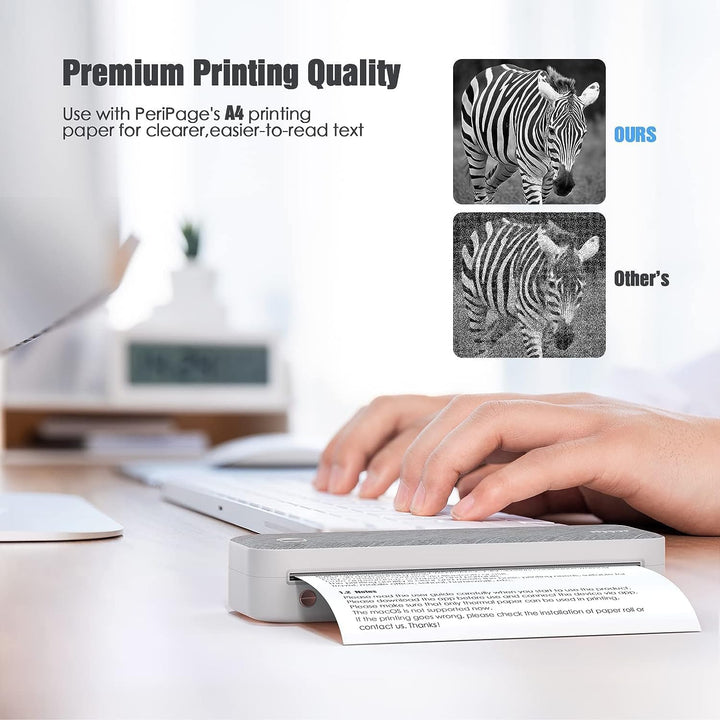 Bisofice PeriPage Mobiler Drucker A4 für Unterwegs, Mini Drucker A4 Thermodrucker Bluetooth USB Port