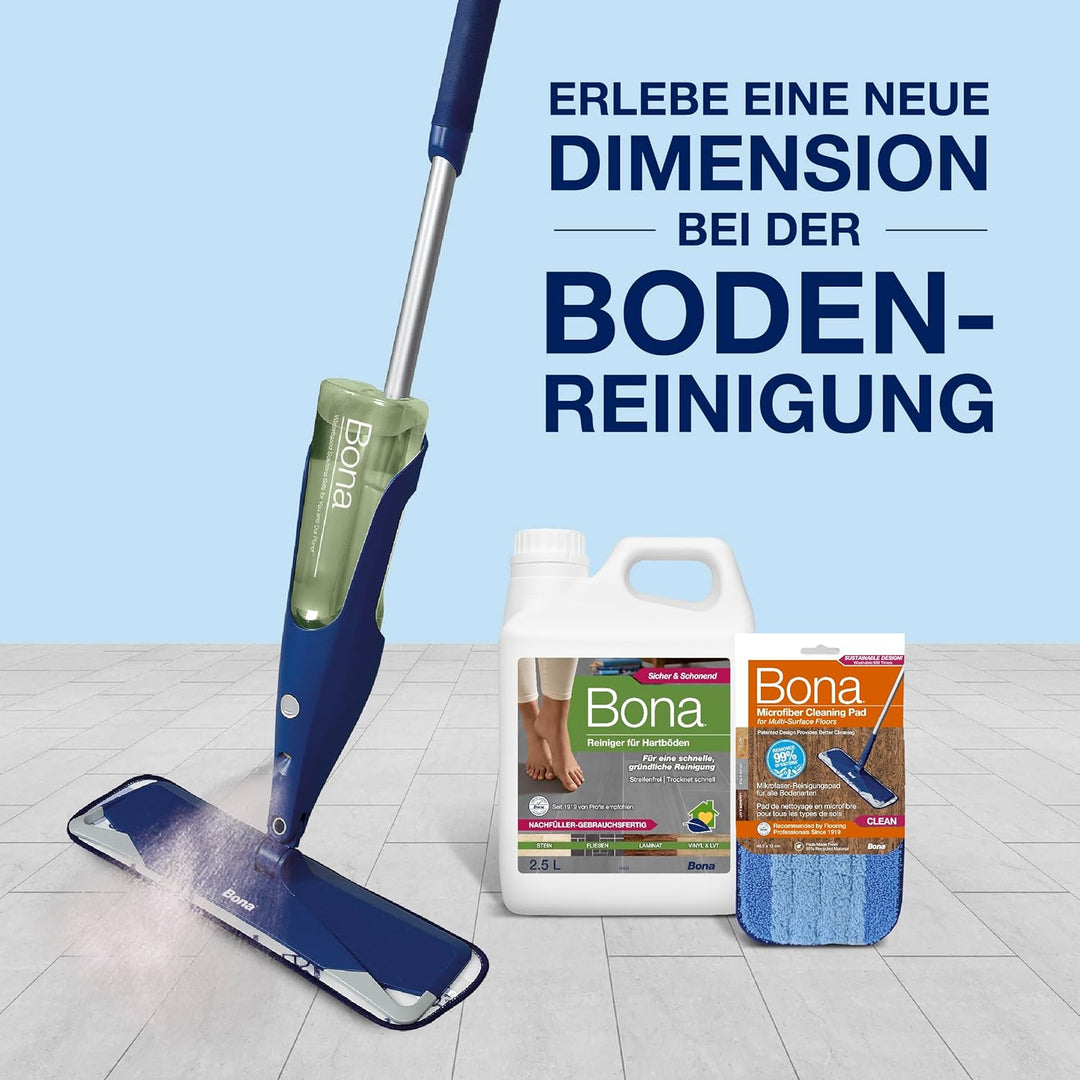 Bona Bodenwischer mit Sprühfunktion für Fliesen Laminat Stein, Fliesenreiniger Laminatreiniger Spray