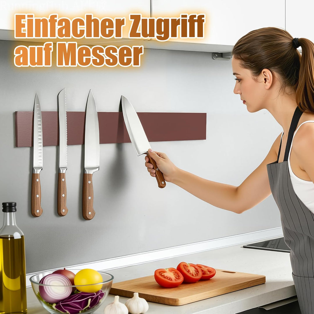 Messerblock Magnetisch 40 cm, Magnetleiste Messer aus Holz mit Supermagneten Und 2 Haken, Messerbloc