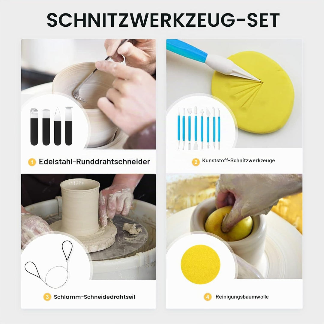 VAYOTOY Elektrische Töpferscheibe,25CM Töpferscheibe Formmaschine 350W Elektrisches DIY Tonwerkzeug