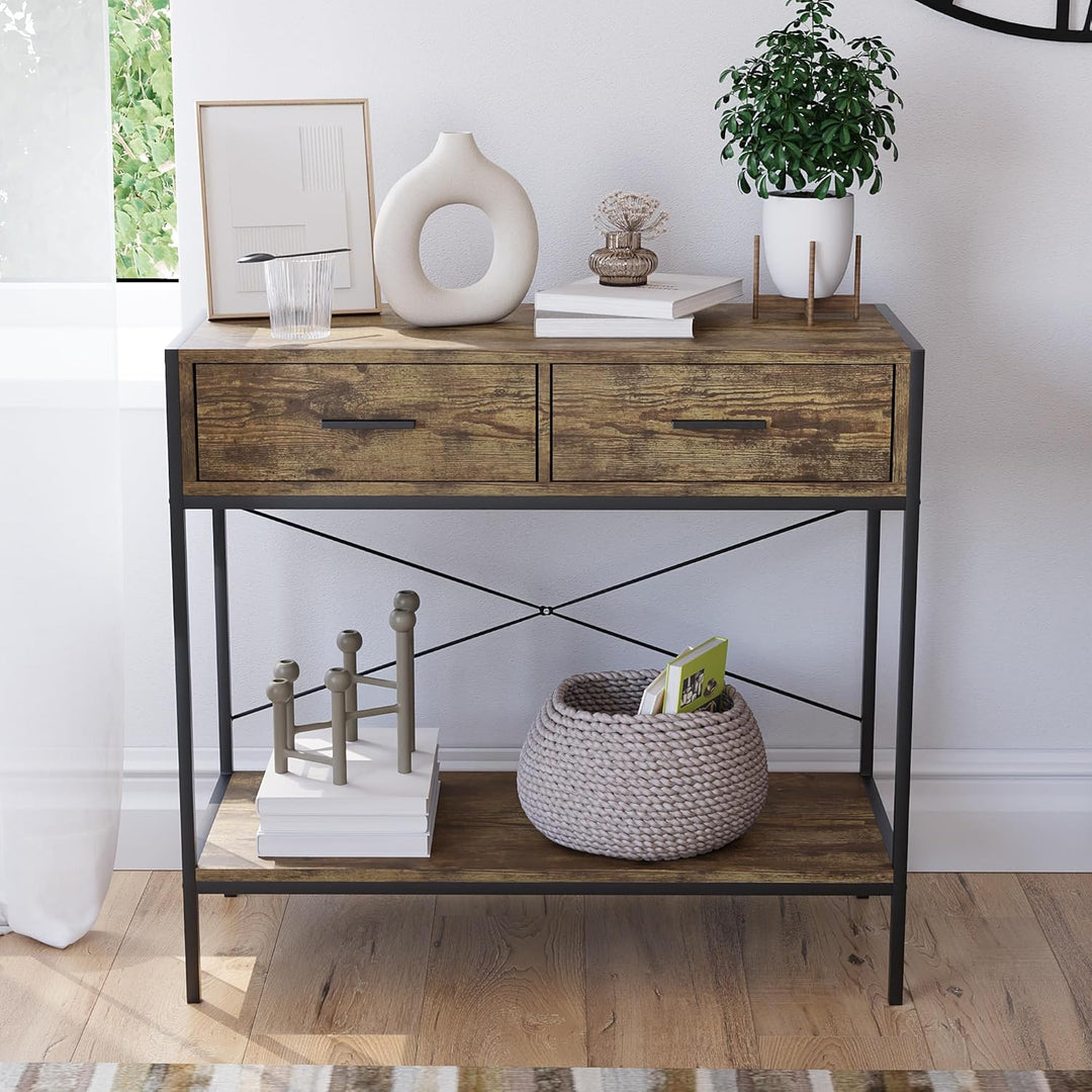 Vida Designs Brooklyn Konsolentische, Holz, Dark Wood, 2 Schublade Dark Wood 2 Schublade, Dark Wood