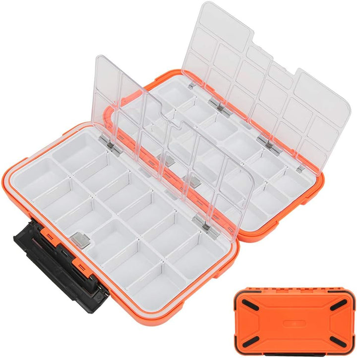 Wasserdichter Organizer für Angelgeräte mit Doppelseitigen Fächern für Köder, Haken und Zubehör. Dic