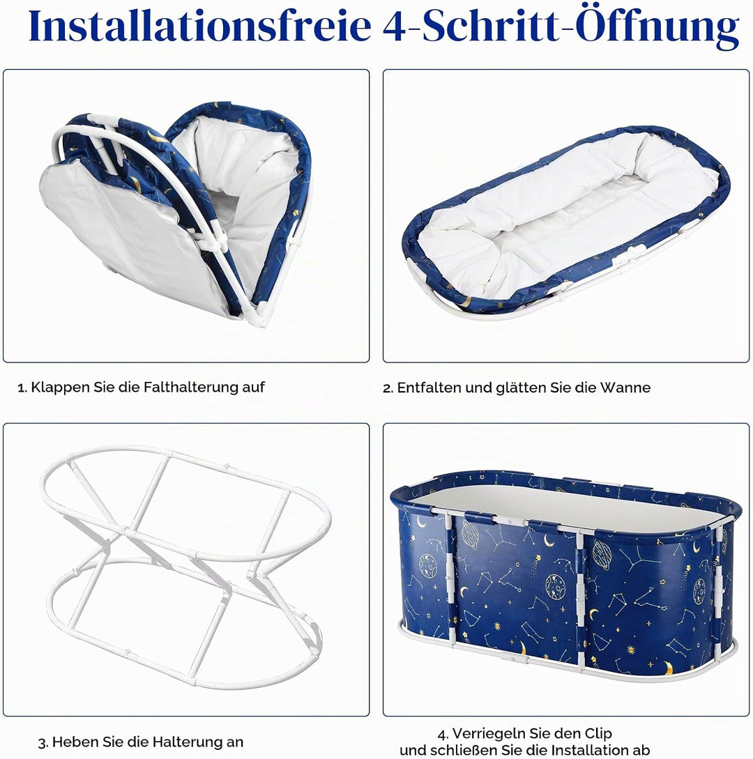 Faltbare Badewanne für Erwachsene, freistehende tragbare Badewannes mit stabilem Kunststoffrahmen, z