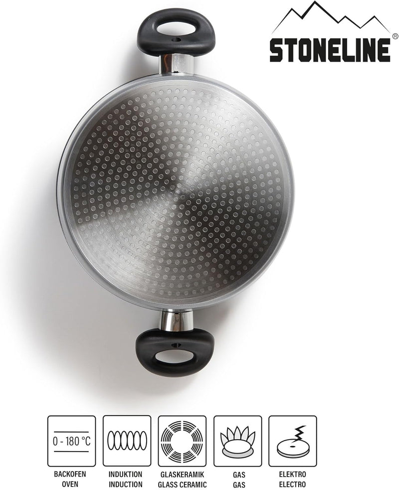 Stoneline Kochtopf 18 cm, mit Deckel, Induktion, Aluguss, beschichtet mit echten Steinpartikeln, gra