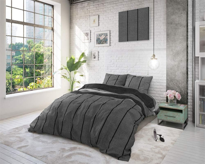 Sleeptime Bettwäsche Baumwolle, Grau, Kees, 200cm x 220cm, Mit 2 Kissenbezüge 60cm x 70cm 200 x 220