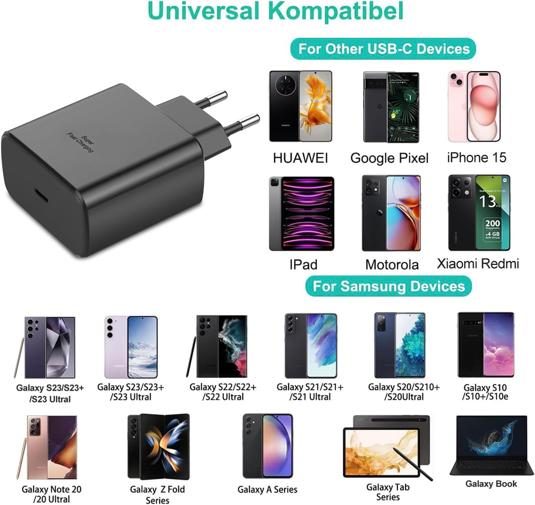 45W (USB Typ-C)(1 Weiss+1 schwarz Schnellladegerät) Android Netzteil Type C für Samsung Galaxy S24/