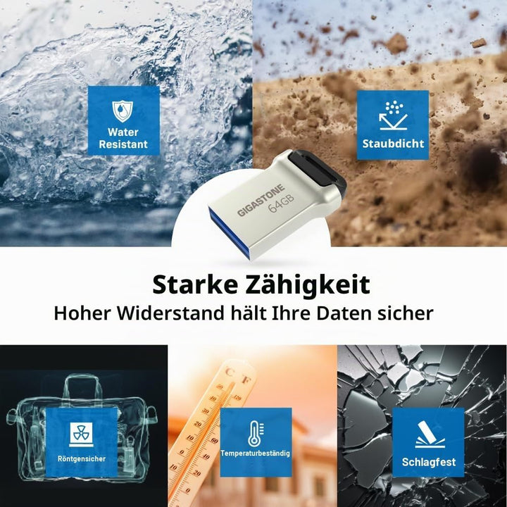 Gigastone Z90 USB-Speicherstick (64 GB, USB 3.2, Gen1, Mini-Fit, wasserdicht, kompakt, USB-Stick, US