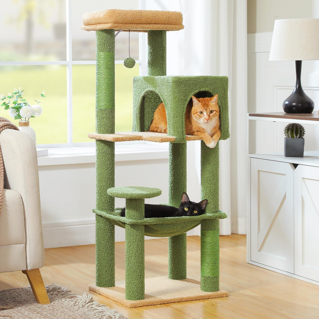 PAWZ Road Kaktus Katzenbaum mit Metall-Plüsch-Hängematte, Katzenturm für ausgewachsene Katzen mit 2-