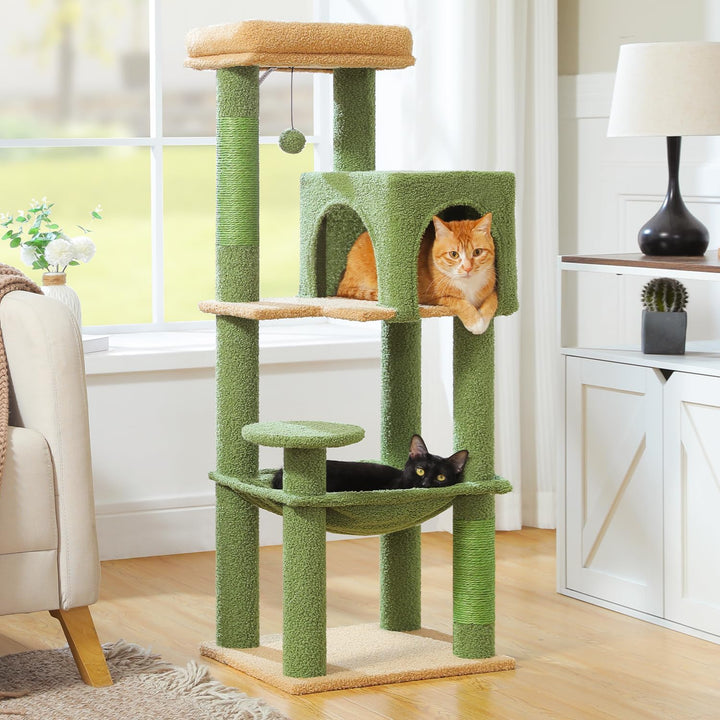 PAWZ Road Kaktus Katzenbaum mit Metall-Plüsch-Hängematte, Katzenturm für ausgewachsene Katzen mit 2-