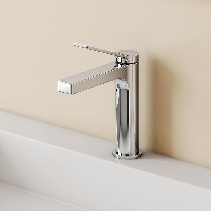 EMKE Wasserhahn Bad Chrom, waschtischarmatur, 4MS Messing, Wasserhahn Bad mit Auslauf Höhe 125mm, Mi