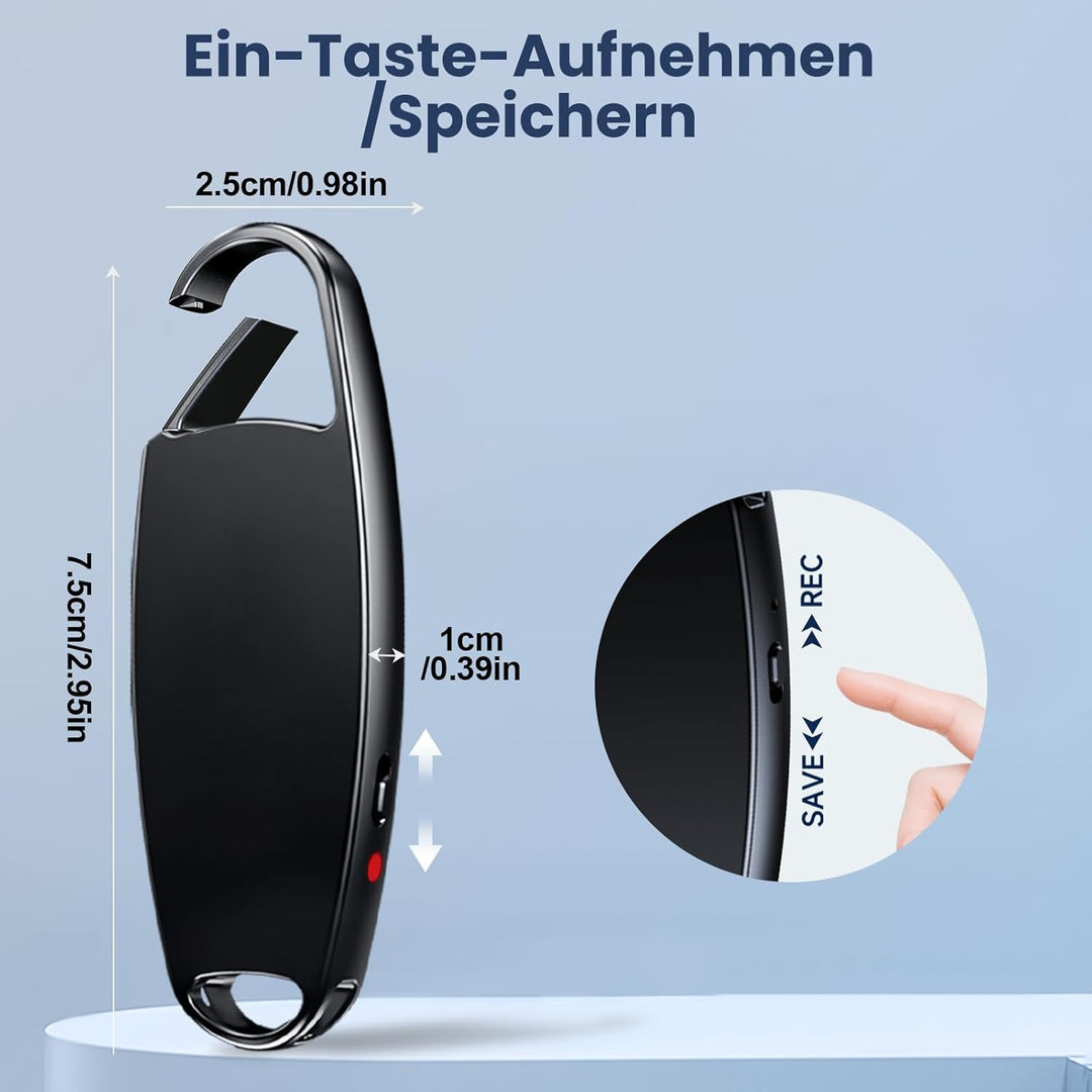 Diktiergerät Mini, 64GB 1536Kbps Aufnahmegerät mit Rauschunterdrückung, USB C Voice Recorder mit Spr