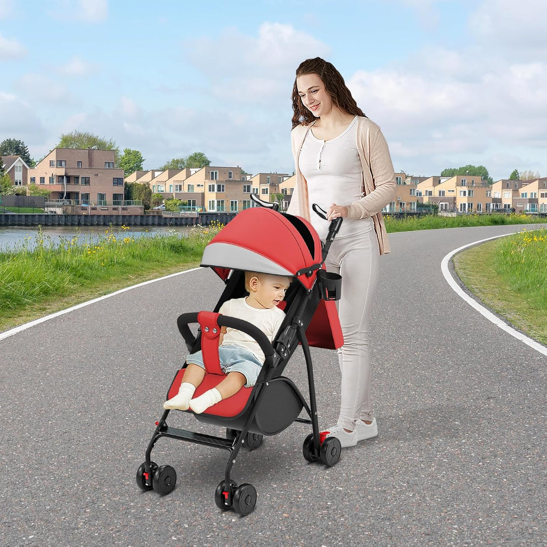 Kinderbuggy, Kinderwagen Zusammenklappbar, Reise-Kinderwagen mit Wattepads und Moskitonetzen (rouge-
