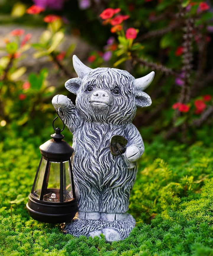 Hochlandrind Figur mit Solarlampen Gartendeko - Lustig Highland Cow Gartenfigur mit Solarlampen Scha