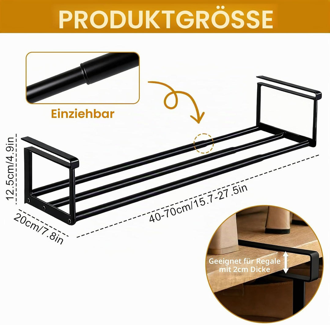 Hängendes Schuhregal Organizer 40–70 cm Ausziehbar – Erweiterbarer Regal Organizer unter dem Schrank
