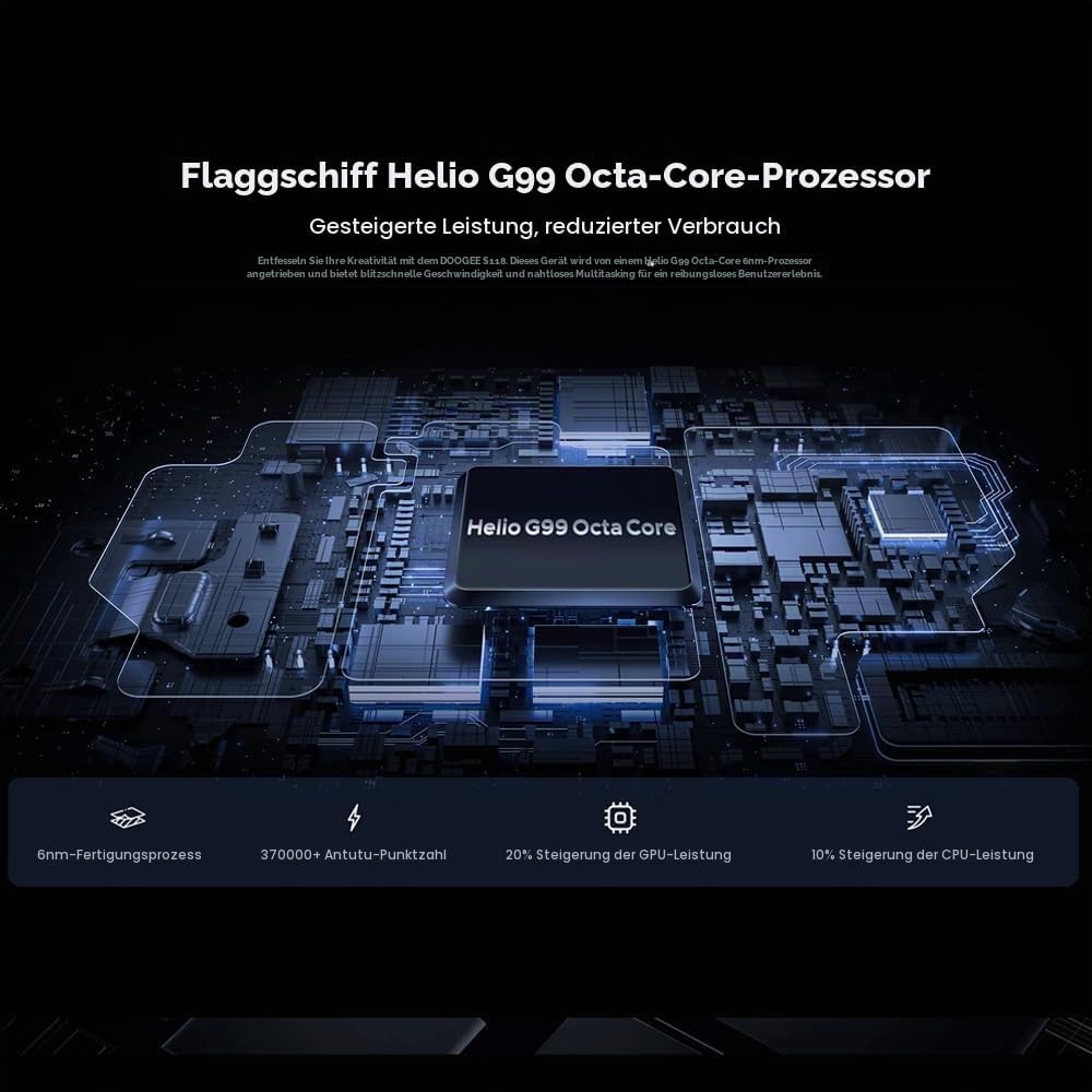 DOOGEE S118 Smartphone ohne Vertrag, Helio G99 Octa Core 20GB + 512GB, 10800mAh Akku / 33W, Robustes