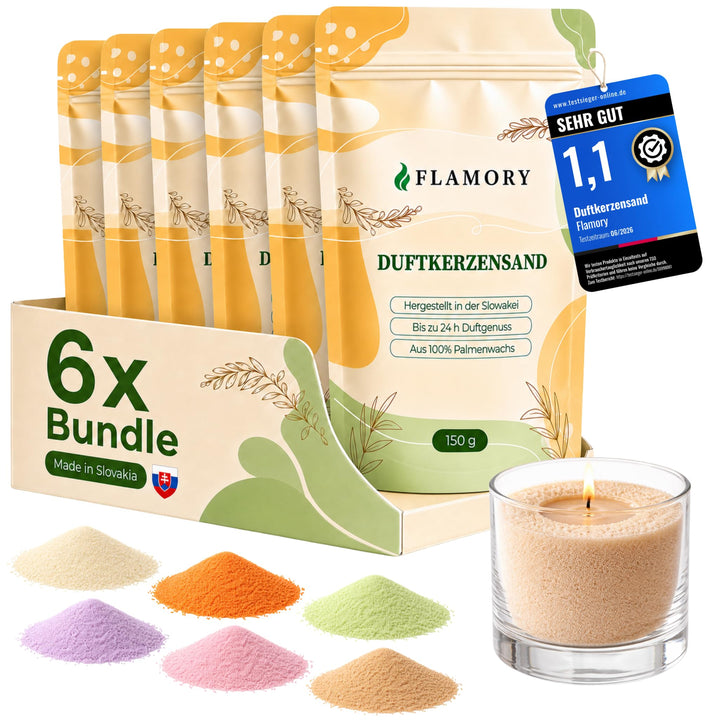 Kerzensand mit Duft Discovery Set 6x150g – [Orange/Vanille/Lavendel/Verbena/Rose/Sandelholz] – 18 Do
