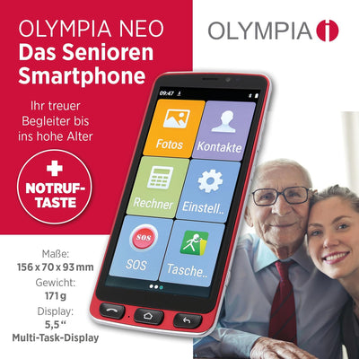 Olympia Neo 16 GB Smartphone für Senioren | Extragrosse Darstellung | Hörgerätekompatibel | Notrufta